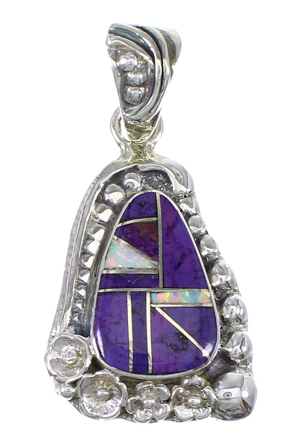 Flower Magenta Turquoise Opal And Genuine Sterling Silver Southwestern Pendant YX67658
